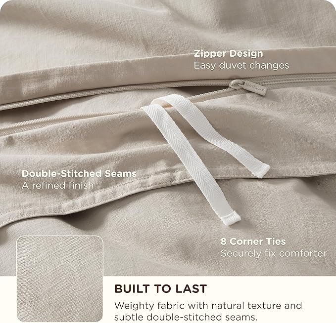 Bedsure Cotton Duvet Cover Queen Size - Luxury Slub Weave 100% Cotton Duvet Cover Set, PureWoven Bedding Set with a Linen Like Textured, Easy Change, Natural Linen, 90" x 90"