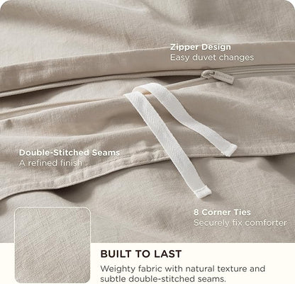 Bedsure Cotton Duvet Cover Full - Luxury Slub Weave 100% Cotton Duvet Cover Set, PureWoven Bedding Set with a Linen Like Textured, Easy Change, Natural Linen, 80" x 90"