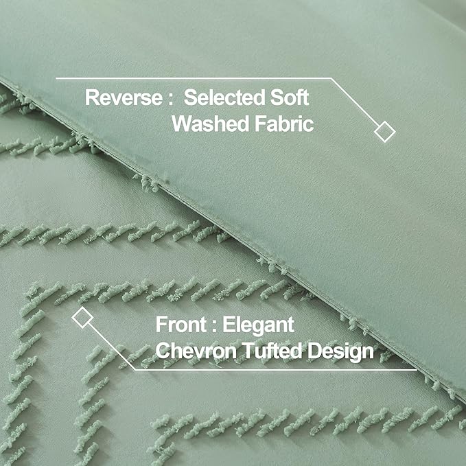 Andency Sage Green Comforter Full, Boho Soft Fluffy Warm Lightweight Bedding Comforter Sets for Full Bed, 3 Pieces Light Green Chevron Tufted Aesthetic Microfiber Lightweight Comforter Set