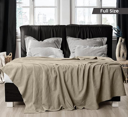 Utopia Bedding Khaki 100% Cotton Blanket [Full Size - 90x84 Inch] Lightweight, Soft and Breathable Thermal Blanket for All Seasons