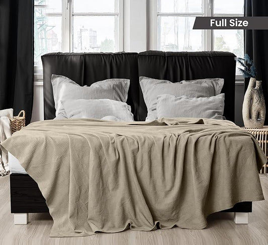 Utopia Bedding Khaki 100% Cotton Blanket [Full Size - 90x84 Inch] Lightweight, Soft and Breathable Thermal Blanket for All Seasons