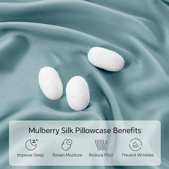 INFIIXSO Body Pillow Cover with Zipper, Luxury Mulberry Silk Body Pillow Case 20x54 Inches, Ultra Smooth and Soft Cooling Long Pillowcase, Gift for Women, Men(Haze Blue)