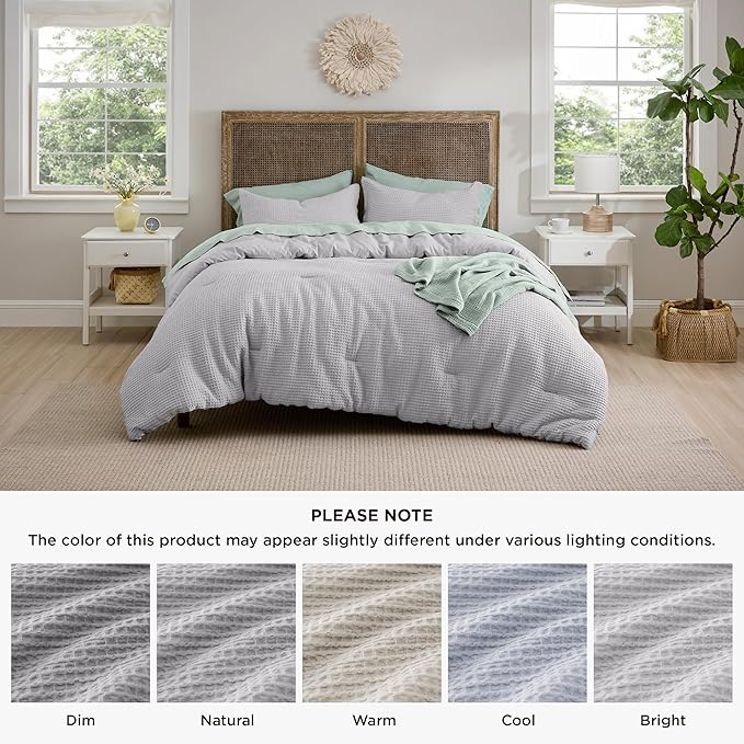 Bedsure Waffle Comforter Set King, Grey Soft Bedding, Waffle Weave Bed Set, 3 Pieces, 1 Comforter (104"x90") and 2 Pillow Shams, Cotton Shell and Polyester Lining for All Seasons