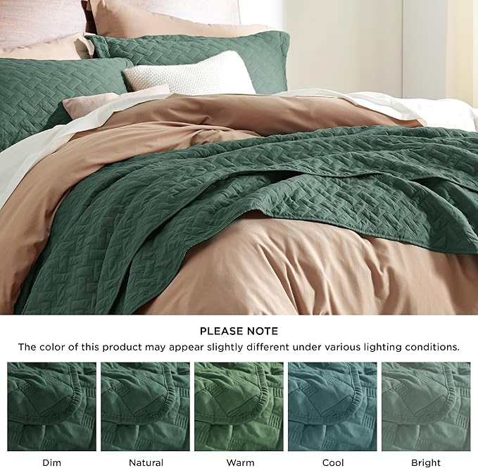Bedsure Quilts King Size - Lightweight Bedspreads King Size with Basket Weave Pattern, Soft Quilt Bedding Set, Dark Green Comforter Set Coverlet for All Seasons with 2 Pillow Shams (106" x 96") | Skin-Friendly Soft, All-Season Comfort, Breathable, Ligh...
