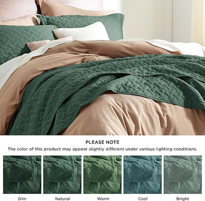 Bedsure California King Quilts - Lightweight Bedspreads Cal King Size with Basket Weave Pattern, Soft Quilt Bedding Set, Dark Green Comforter Set Coverlet with 2 Pillow Shams (111" x 106") | Skin-Friendly Soft, All-Season Comfort, Breathable, Lightweig...