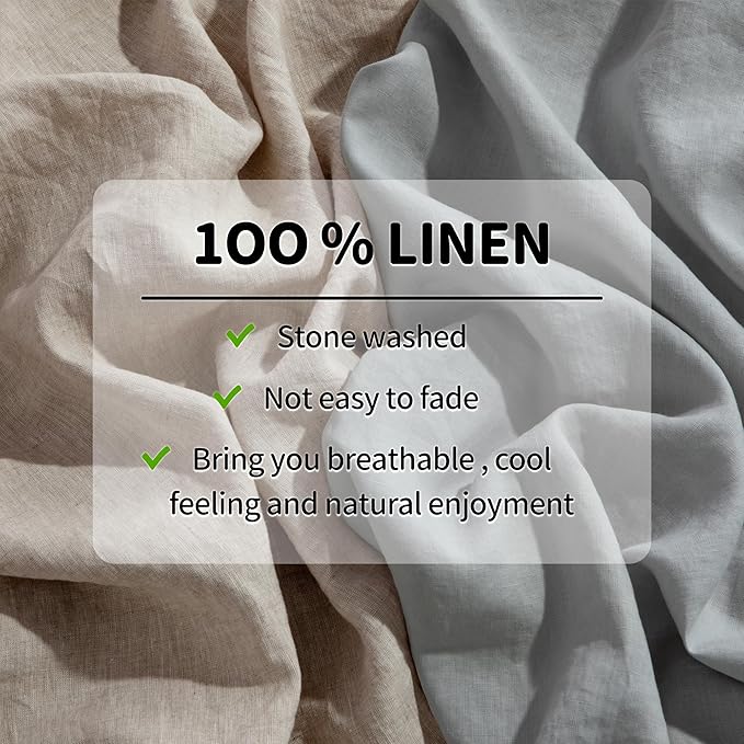 LBRO2M 100% Pure Linen Sheet Set Deep Pocket Up to 16" Bed Sheets Sets, Natural Flax Beddings Soft, Breathable, Comfortable for All Seasons 6 Pcs Sheet Set Cal King Size, Grey