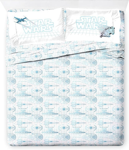 Jay Franco Kids Comforter Set Includes Sheets and Pillow Covers - Soft and Cozy Bed Set for Stylish Room Decor, Blue - Star Wars 02, 7 Piece Full Size Bedding