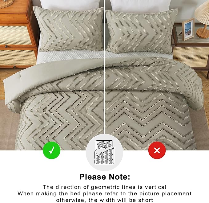 Andency Oatmeal Twin/Twin XL Comforter Set, Twin Bed Comforter for College Dorm Girls Boys Kids Boho Soft Warm Cute Comforter, 2 Pieces Aesthetic Chevron Bohemian Bedding Set
