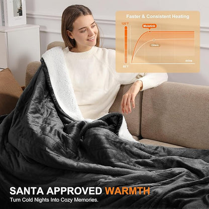 Electric Blanket Queen Heated Blanket - Heating Blanket Queen Size Soft Plush Sherpa with Dual Controllers, 5 Heating Level & 10 Hour Auto Off, ETL Certified, Warm Gifts for Grandma(Charcoal Grey)