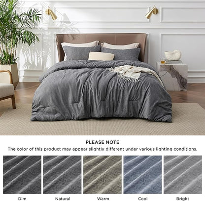 Bedsure Oversized Queen Comforter Set - Charcoal Grey Soft Bedding for All Seasons, Cationic Dyed Bed Set, 3 Pieces, 1 Oversized Queen Size Comforter (98"x 98") and 2 Pillow Shams (20"x 26"+2")