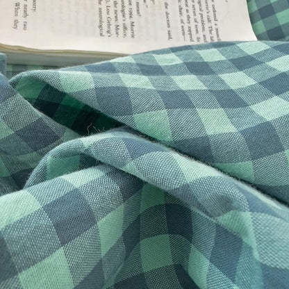 mixinni Dark Green Gingham Comforter Set Full, Plaid Comforter Set 3 Pieces 1 Teal Grid Comfoter with 2 Pillow Cases for All Seasons, Soft Fluffy Modern Grid Pattern Printed Bedding-Full Size