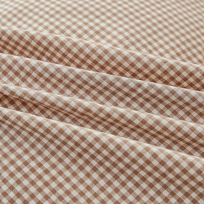 Light Brown Gingham Duvet Cover Full Size Washed Cotton Plaid Comforter Cover Full Size Farmhouse Boho Cute Soft Duvet Cover Set with Ties Checkered Tan Bedding Set Breathable Duvet Protector