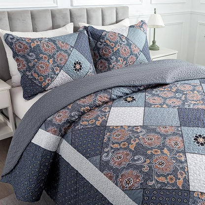 Travan 3-Piece Queen Bedspread Quilt Set Lightweight Coverlet Set Garden Style Floral Printed Oversized Quilted Bedding Set with Shams for All Season, Exquisite, Queen Size