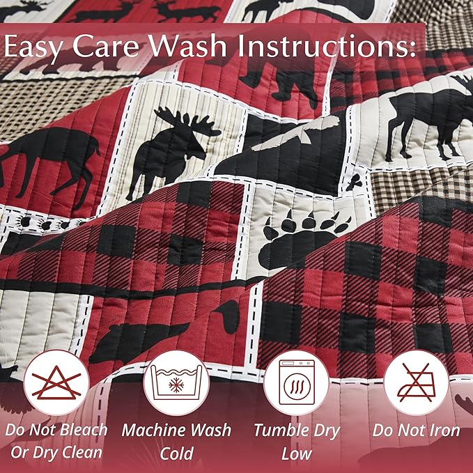 Virah Bella 3 Piece King Cabin Quilt Bedding Set - Lodge Life - Rustic Country Reversible Patchwork Comforter Set with Decorative Pillow Shams