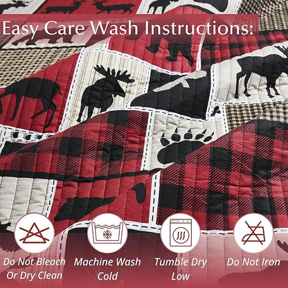 Virah Bella 3 Piece Full/Queen Cabin Quilt Bedding Set - Lodge Life - Rustic Country Reversible Patchwork Comforter Set with Decorative Pillow Shams