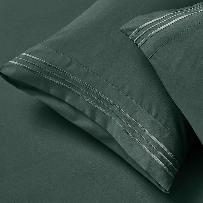 Clara Clark Twin Sheets - Hotel Luxury 5 Piece Bed Sheets for Twin Size Bed - Soft Bedding Sheets & Pillowcases, Fits Mattress up to 16 inch deep. Twin, Forest Green