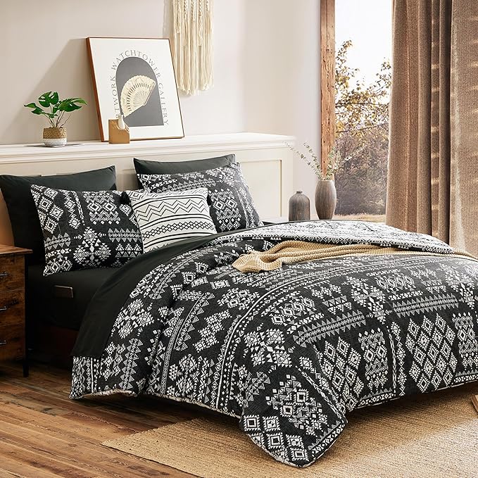Geniospin Full Comforter Set - 7 Pieces Bed in a Bag, Comfortable Western Bedding Sets for All Seasons, Lightweight Soft Boho Comforter Bed Set with Sheets, Pillowcases & Shams