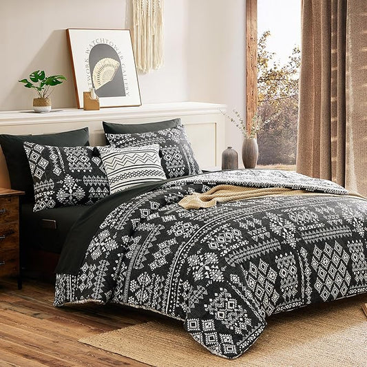 Geniospin Full Comforter Set - 7 Pieces Bed in a Bag, Comfortable Western Bedding Sets for All Seasons, Lightweight Soft Boho Comforter Bed Set with Sheets, Pillowcases & Shams