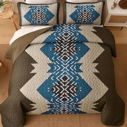 Dintszyayue Boho Quilt Set King Size, Brown Aztec Texture Bedspread Set, 3 Pieces Texture Southwestern Bedding Set, Soft Lightweight Coverlet Set for All Season Bedding with 2 Pillowcases