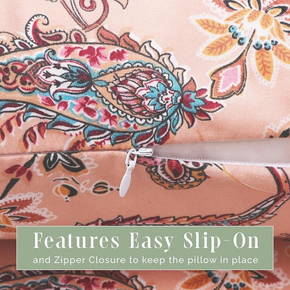 Elegant Comfort Ultra Soft 1-Piece Set Floral Print Pillowcases - 1500 Premium Hotel Quality Microfiber, Soft and Smooth Hidden Zipper Closure 1-Piece Pillow Covers - Body Pillowcase, Paisley Coral
