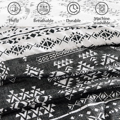 Geniospin Queen Comforter Set - 7 Pieces Reversible Bedding Set, Boho Bed in A Bag, Lightweight Soft Aztec Bedding, All Season Bed Comforter Set with Sheets, Pillowcases & Shams