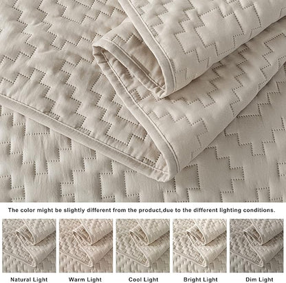 R.SHARE Beige Cream Tan Queen Size Quilt Bedding Sets with Pillow Shams, Boho Lightweight Soft Bedspread Coverlet, Quilted Blanket Thin Comforter Bed Cover for All Season, 3 Pieces, 90x90 inches