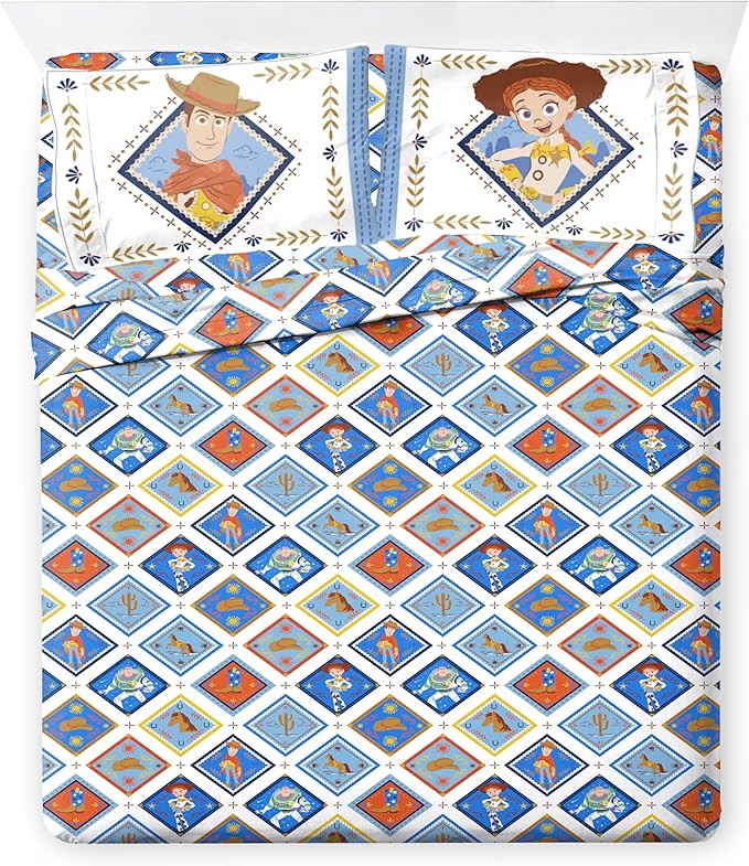 Jay Franco Kids Comforter Set Includes Sheets and Pillow Covers - Soft and Cozy Bed Set for Stylish Room Decor, Official Licensed Bedding, Blue - Toy Story, 7 Piece Queen