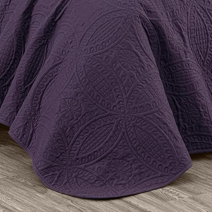 Chezmoi Collection Austin 3-piece Oversized Bedspread Coverlet Set (King, Purple) | Oversized, Lightweight, Fade Resistant