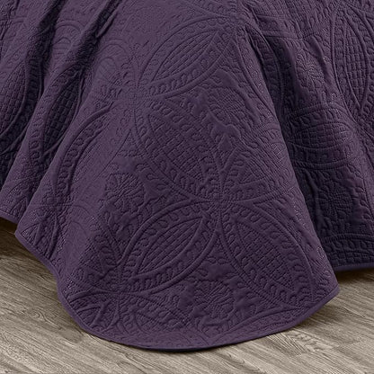 Chezmoi Collection Austin 3-piece Oversized Bedspread Coverlet Set (King, Purple) | Oversized, Lightweight, Fade Resistant
