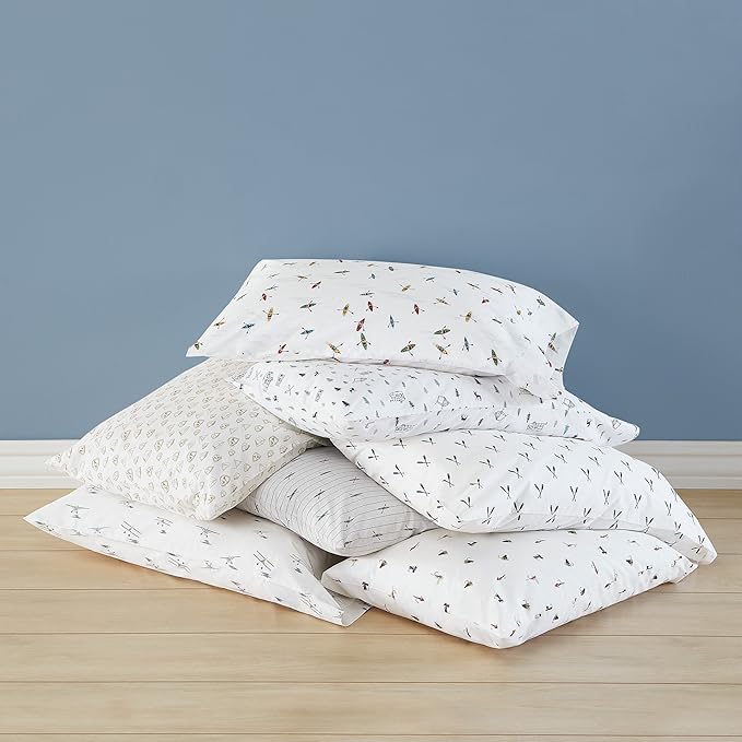 Eddie Bauer - Queen Sheets, Cotton Percale Bedding Set, Crisp & Cool Luxurious Bedding Set (Fishing Flies White, Queen)