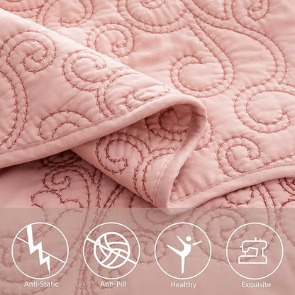 Home Soft Things Damask 4 Piece Bedspread Set, Scalloped Edge Reversible Quilt Coverlet Comforter Prewashed Bedding Set, Matelasse Embossed Floral Solid Pattern,Dusty Pink Oversize Queen(110" x 120")