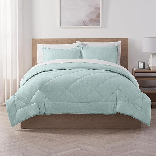 Serta Supersoft Cooling 3 Piece Reversible Comforter Set with Pillow Covers for All Season, Full/Queen, Ether