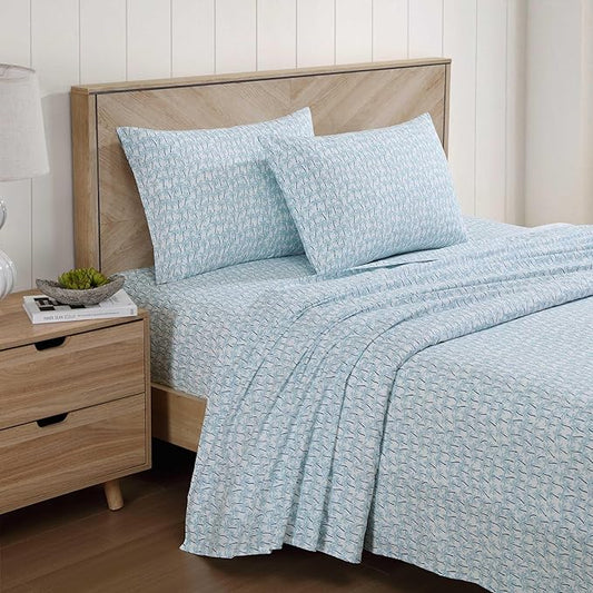 Tommy Bahama - Queen Sheet Set, Super Soft Cotton Percale Bedding with Matching Shams, Tropical Bedding Set, Oeko-Tex Certified (Palmtastic Blue, Queen)
