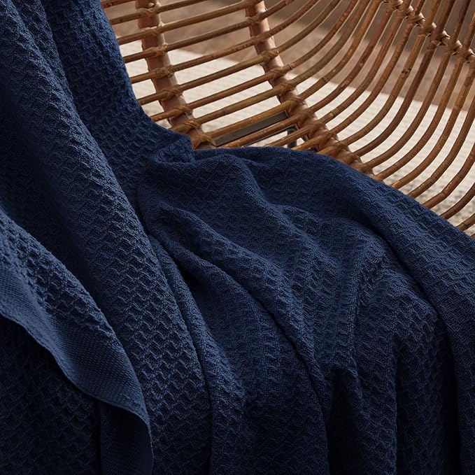 Bedsure Gentlesoft 100% Cotton Blanket Twin XL Size for College Dorm - Breathable and Soft for Spring Summer, Waffle Weave Twin Blanket for Bed, Dorm Room Essentials, Pageant Blue, 66x90 inches