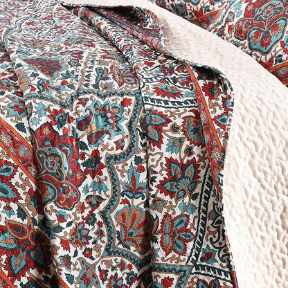 Horimote Home Boho Quilt King Size, Reversible Bohemian Style Twill Strip Floral Quilt Beddding Set, Colorful and Soft Bedspread Oversized King Quilt Coverlet for All Season, 2 Pillow Shams (3 Pieces)