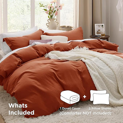 Bedsure Terracotta Duvet Cover Full Size - 3 Pieces Prewashed Extra Soft Cotton-Like Polyester Bedding Set, Includes 1 Duvet Cover 80x90 Inches with Zipper Closure & 2 Pillow Shams, No Comforter