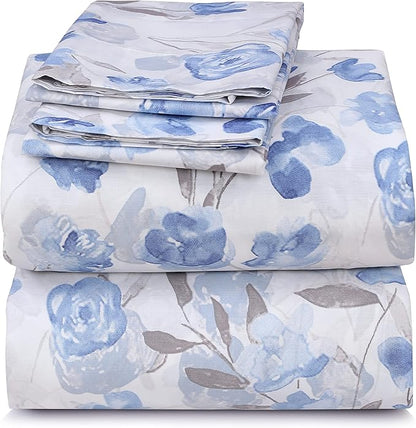 RUVANTI 100% Cotton Sheets – Full Size Percale Bedding, Cooling & Breathable Floral Design, Durable with a Crisp, Soft & Comfortable Feel, 16" Deep Pocket, 4-Piece Set, Monotones