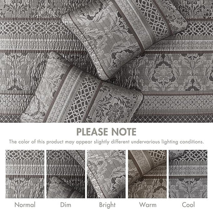 Madison Park Traditional Damask Design All Season, Lightweight Coverlet Bedspread Bedding Set, Matching Shams, Pillows, (102"x118"), Bellagio, Jacquard Grey, 5 Piece