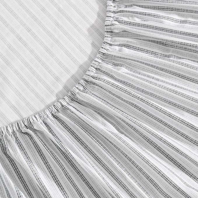 Eddie Bauer - Queen Sheet Set, Cotton Percale Bedding Set, Super Soft and Bedding Set, Oeko-Tex Certified (Ticking Stripe Grey, Queen)
