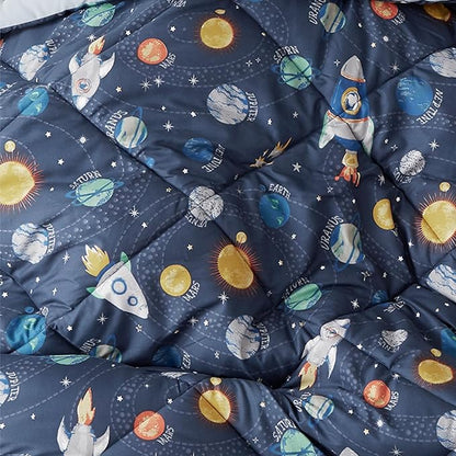 Twin Space Bedding Sets for Boys, 2 Pieces Kids Twin Comforter Sets, Super Soft Lightweight for All Seasons, Includes 1 Comforter (66"x86") and 1 Pillowcase (20"x26"+2")