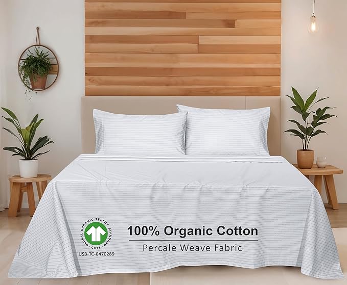 RUVANTI 100% Organic Cotton Sheets Twin Size, Percale Weave, GOTS Certified, 3-Piece Set, Deep Pocket 15", Crisp & Breathable, Soft Durable Bedding, Sábanas Algodón Orgánico – Construction Line