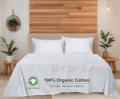 RUVANTI 100% Organic Cotton Sheets Twin Size, Percale Weave, GOTS Certified, 3-Piece Set, Deep Pocket 15", Crisp & Breathable, Soft Durable Bedding, Sábanas Algodón Orgánico – Construction Line