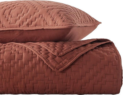 R.SHARE Burnt Orange Queen Size Quilt Bedding Sets with Pillow Shams, Boho Full Lightweight Soft Bedspread Coverlet, Quilted Blanket Thin Comforter Bed Cover for All Season, 3 Pieces, 90x90 inches