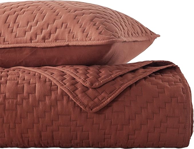 R.SHARE Burnt Orange Twin Size Quilt Bedding Sets with Pillow Sham, Boho Lightweight Soft Bedspread Coverlet, Quilted Blanket Thin Comforter Bed Cover for All Season, 2 Pieces, 68x90 inches
