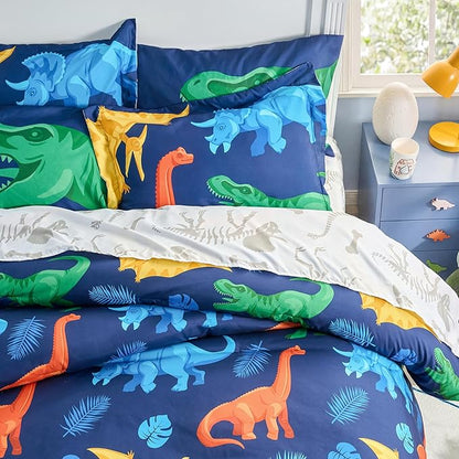 Joiedomi Kid Full Comforter Set 7 Piece Dinosaur Bedding Set for Boys Girls Super Soft Microfiber Bed in a Bag with Comforter Sheets Pillowcase Sham