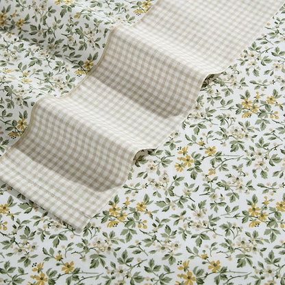 Laura Ashley - Queen Sheet Set, Breathable Percale Cotton Bedding with Deep Pockets, Chic Home Decor, Oeko-Tex Certified (Tierney Green, Queen)