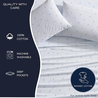 Nautica - Twin XL Size Sheet Set, Crisp & Tailored Cooling Sheets with a Smooth Cotton Percale Lightweight Feel - Bed Sheets with Matching Pillowcase & Fitted Sheet (Boat Stripe Pale Blue)