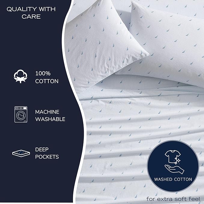 Nautica - Twin Sheet Set, Crisp & Tailored Cooling Sheets with a Smooth Cotton Percale Lightweight Feel - Bed Sheets with Matching Pillowcase & Fitted Sheet (Lobster Walk Red)