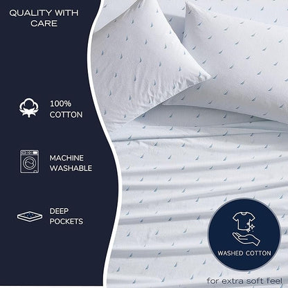 Nautica - Twin Sheet Set, Crisp & Tailored Cooling Sheets with a Smooth Cotton Percale Lightweight Feel - Bed Sheets with Matching Pillowcase & Fitted Sheet (Lobster Walk Red)