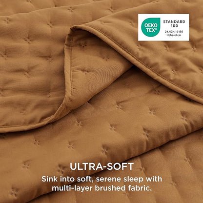 Bedsure Quilts Queen Size - Honey Ginger Bedspread Queen Size & Lightweight Comforter, Boho Coverlet with Clover Pattern, Ultra Soft All-Season Bedding, 90 x 96 Inches | Stitch-Free Quilting, Ultra Soft, Lightweight, Machine Washable, Pet-Friendly